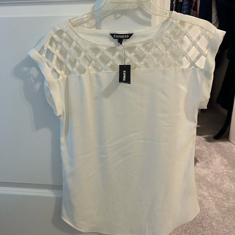Express Women's Ivory Blouse with Lattice Design